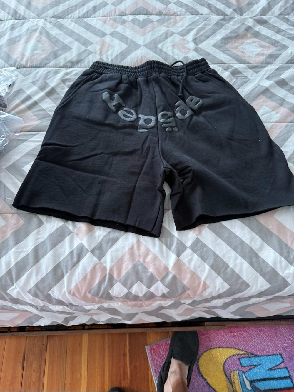 Sp5der OG Logo V2 Men's Black Athletic Logo Sweatshorts with Drawstring Waist